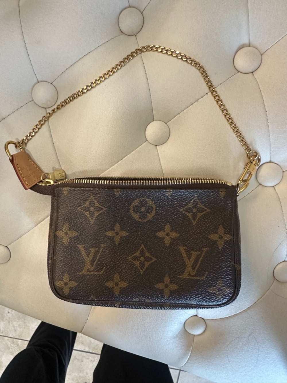 Louis Vuitton Brown Monogram Mini Pochette with Gold Chain